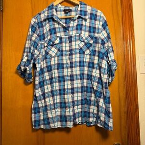 GUC Y2K Torrid Blue Plaid Women’s Plus Size Button Down Shirt 2X